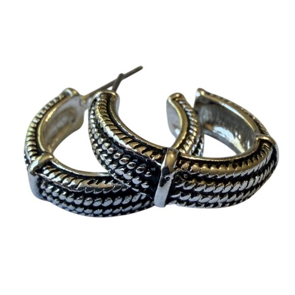 Vtg Y2K Silver Tone Textured Rope Hoop Earring 3/4" Nickel Free Hypoallergenic - Picture 3 of 5